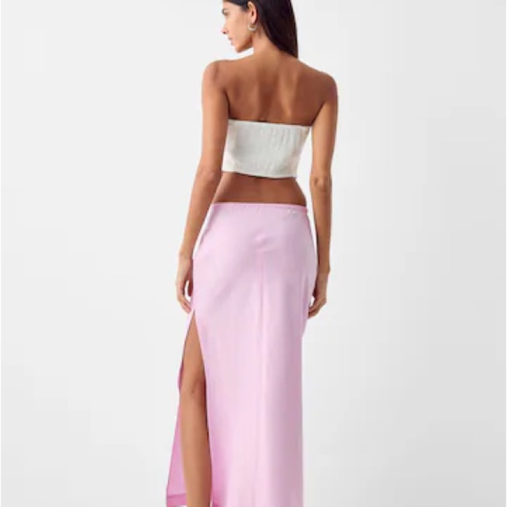 Bershka Light Pink Maxi Skirt with Side Slit
